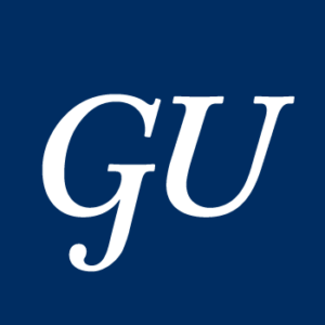 Georgetown's GU initials in white on a blue blackground